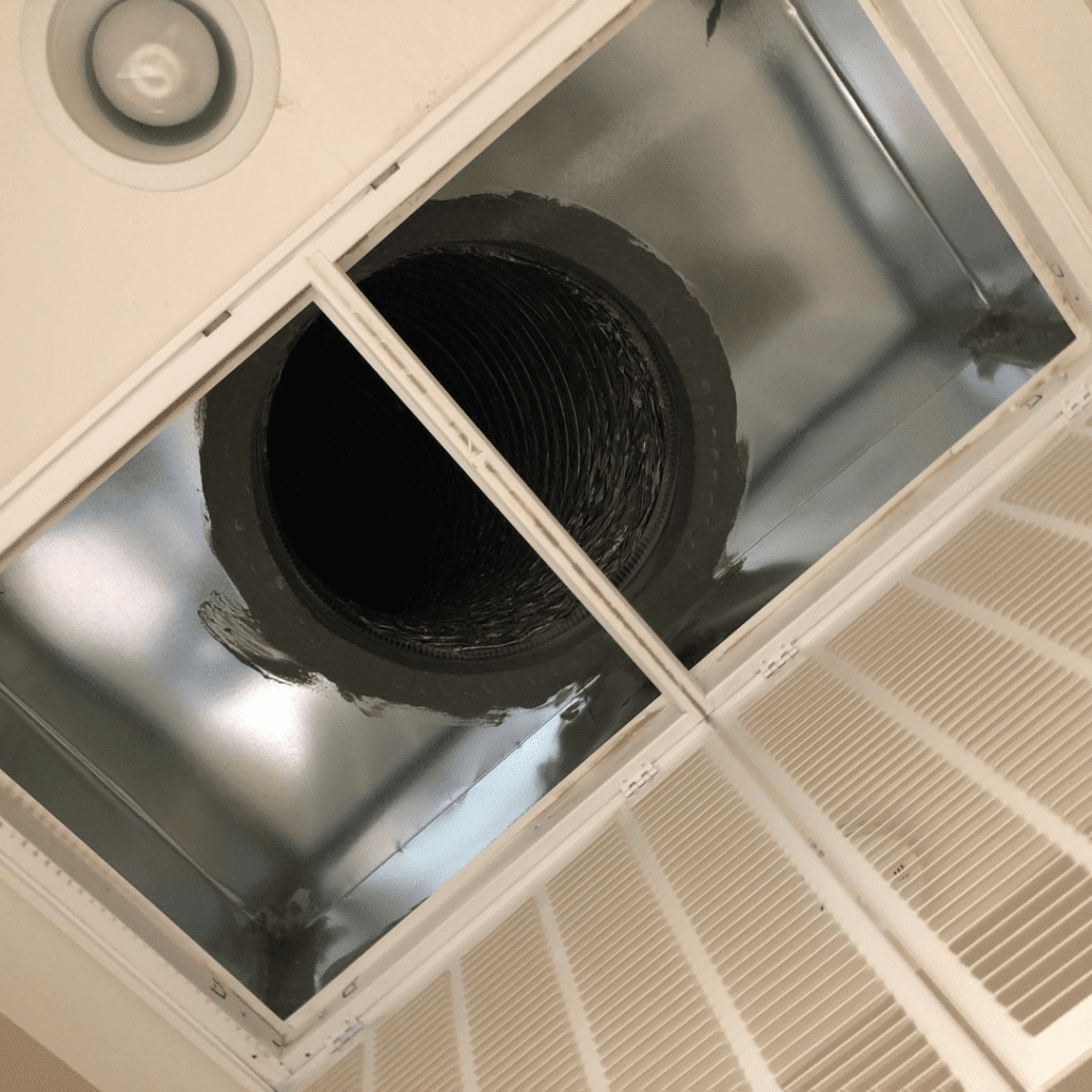 A picture of ductwork in a ceiling.
